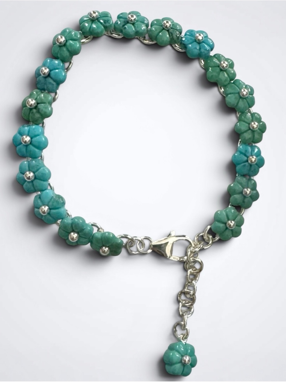 Whitney Kelly QVC Sterling Turquoise Daisy Flower Bracelet 925 Italy